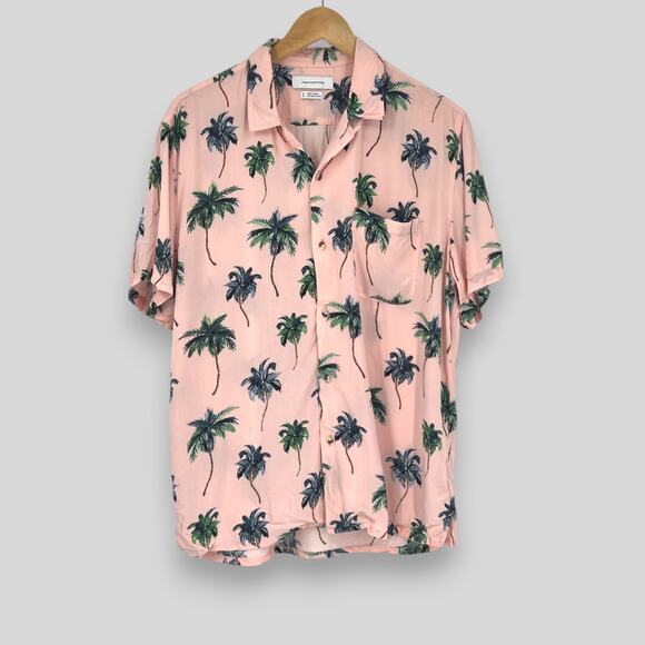 Urban Outfitters Palm Tree Casual Button-Up Shirt Pink Men's Size M - Picture 1 of 6